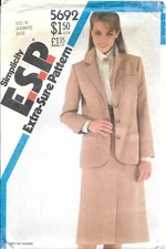 Uncut Simplicity Sewing Pattern 5692 Misses Slim Skirt and Unlined Jacket 6-8-10