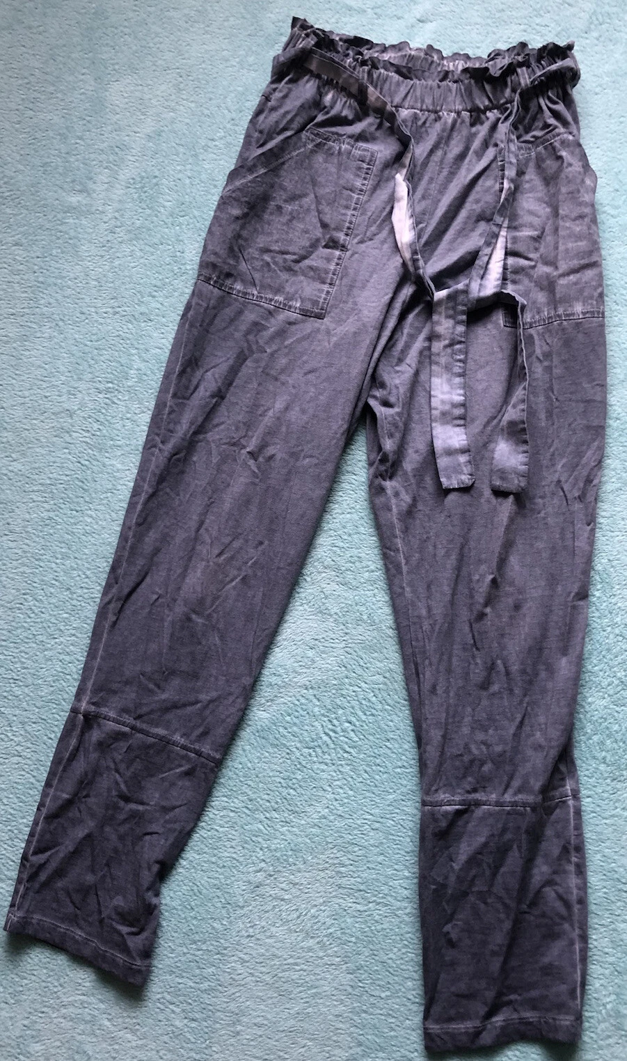 ASOS Paperbag Trousers UK 8 Blue Grey Tapered Belted Waist