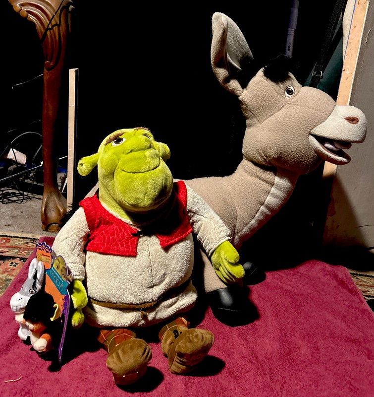Lot Of 2 Stuff 24” Donkey Plush 2004 & Shrek 18” Plush Doll 2007 Dreamworks