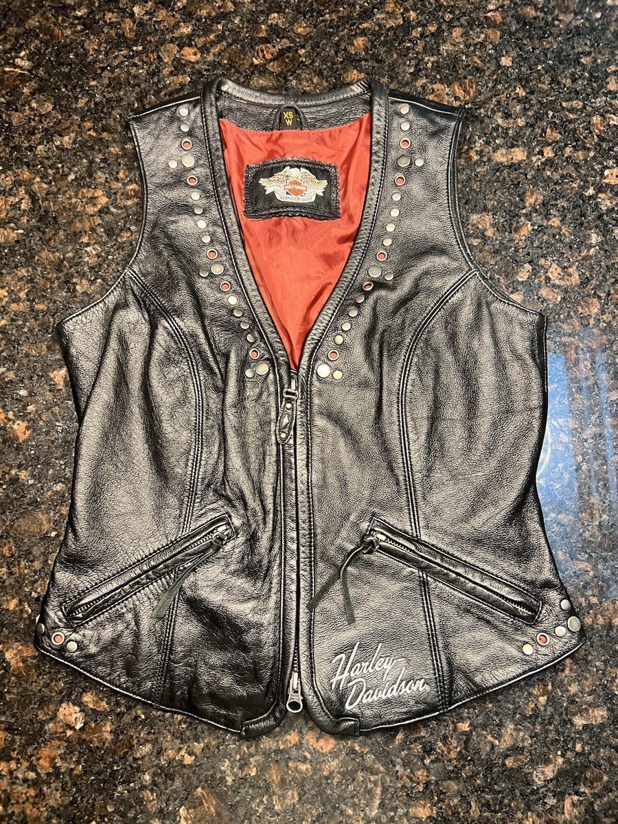 Vintage Harley Davidson Women's Studded/Bling/Leather Vest/Size XS