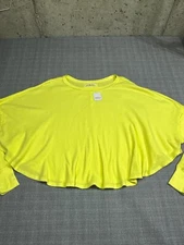 We The Free Thermal Top Shirt Womens XS Yellow Microphone Drop Oversize New