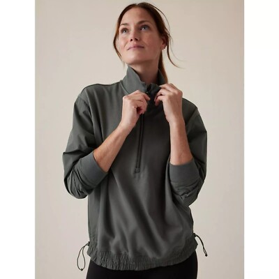 Athleta Triumph Hybrid half zip sweatshirt Bali Green Medium
