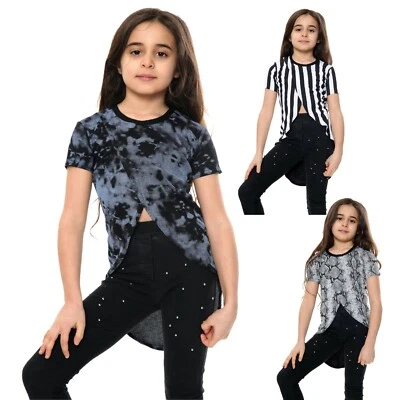 FASHION ROCKSTAR Girls Stylish Printed Overlapping Top Dress Snake Stripes Tie-Dye Hi-Lo Tops Tee