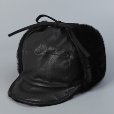 Bonnet Ski Hiver Pilote Doublé Femme PU Cuir Avec Rabat Oreilles No Pattern