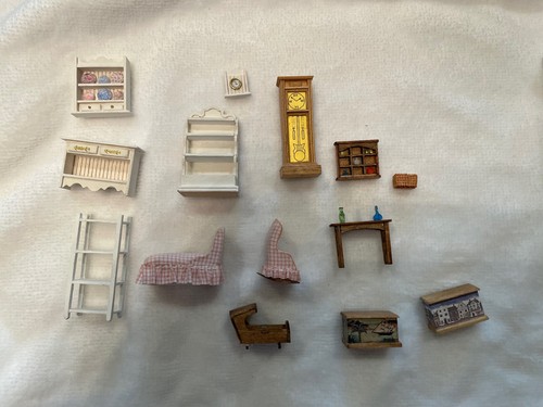 Lot various furniture , Painted Plates, miniature dollhouse 1/4" or 1/8"? white