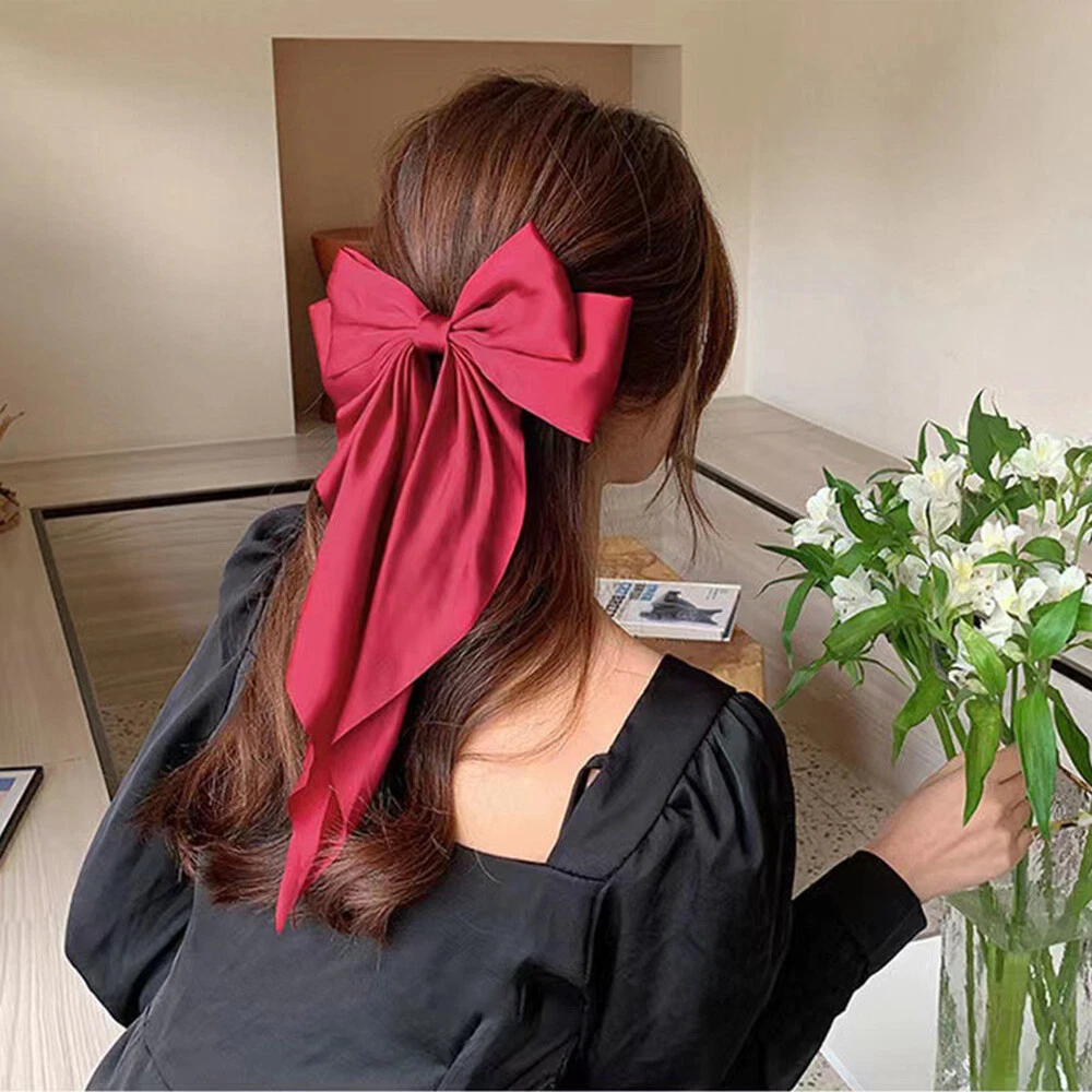 Ribbon Red Big Bows Hair Clips for Women Girls Hair Pins Tie