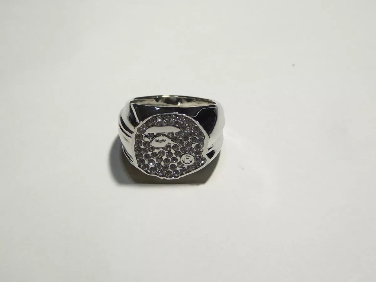 20093 bape rhinestone ape head ring silver L size 22