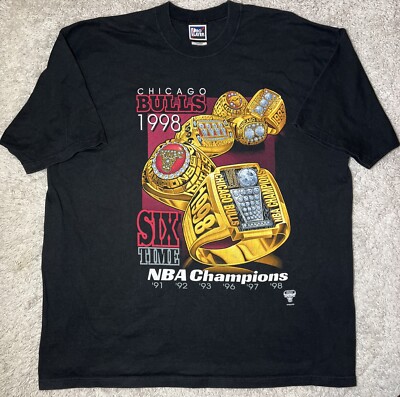 Pro Player Vtg 90s NBA Chicago Bulls Championship 6 Ring T