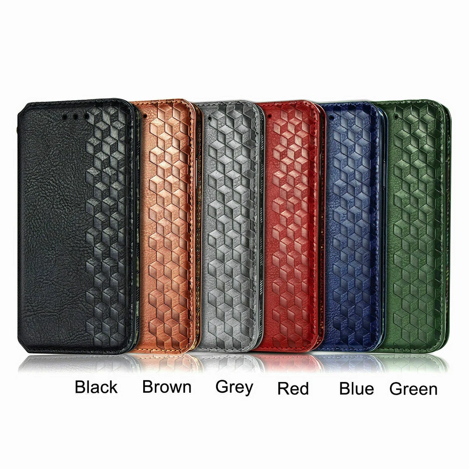 Funda tipo billetera de cuero magnética para teléfono iPhone 6-16ProMax Samsung S9-S24 A20-A72 Foto 2 de 4
