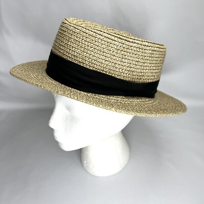 Panama Hat Soft Cotton Paper Blend Beige Tab Black Band Unbranded 22  Circ EUC