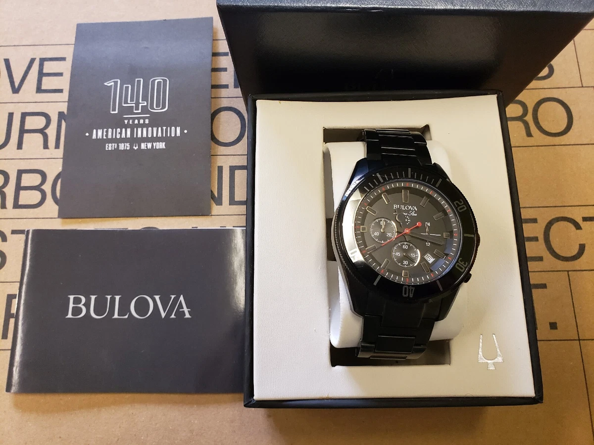Bulova 98B231 Marine Star St. Steel Chronograph Black Mens Watch GREAT GIFT