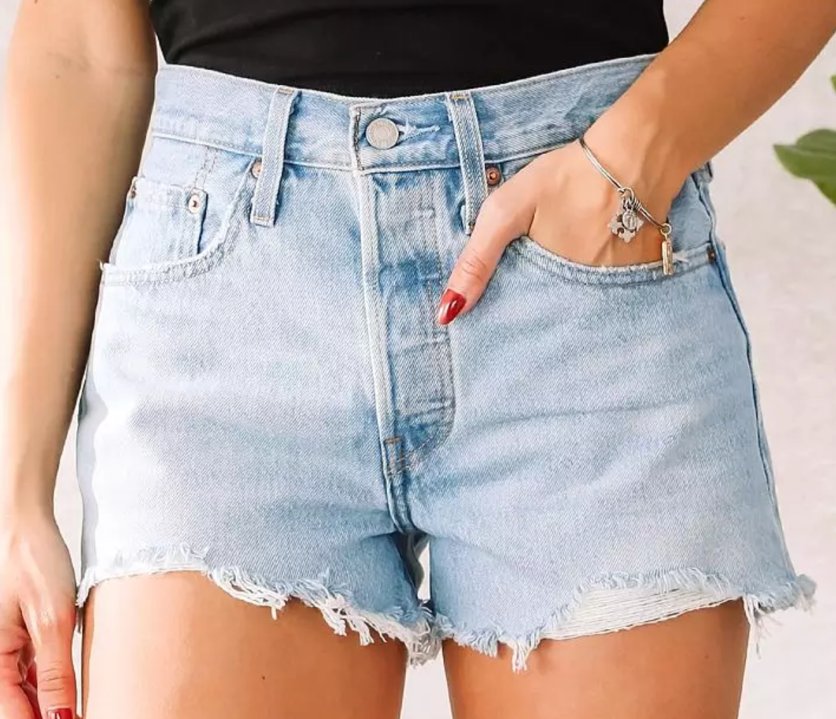 LEVI'S 501 ORIGINAL CUT OFF DISTRESSED LUXOR HEAT DENIM SHORTS