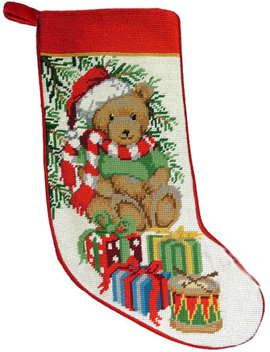 Peking Handicraft Classic Teddy Bear Toys Needlepoint Christmas Stocking - Picture 1 of 1