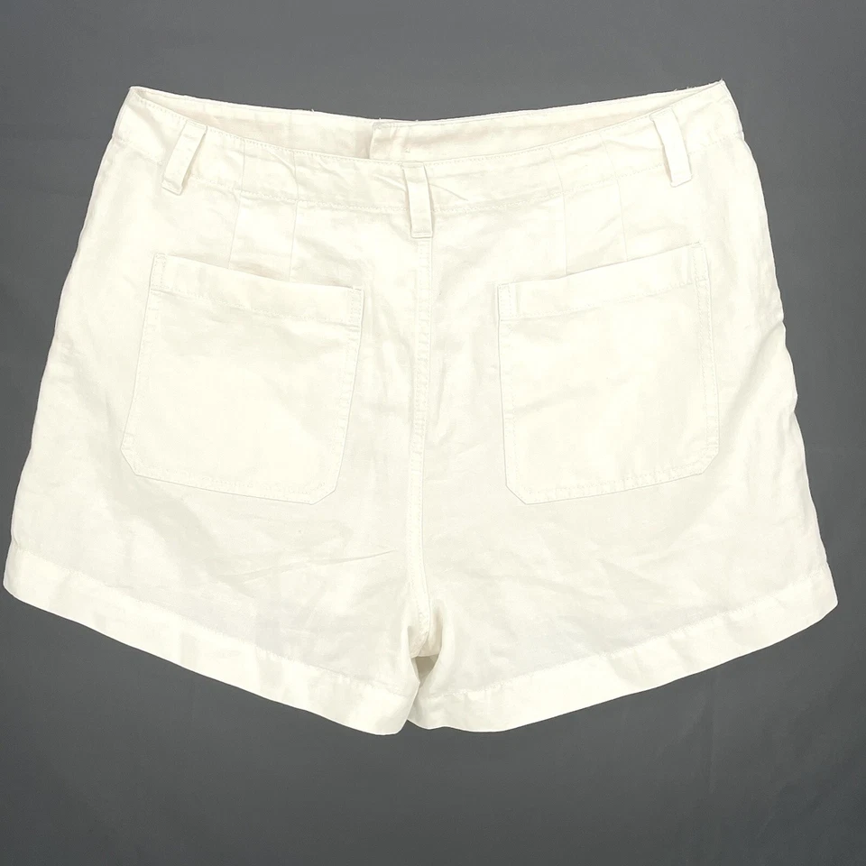 Ann Taylor Loft Cotton Linen Womens Off White Button Down Shorts Size Large - Image 2 of 3