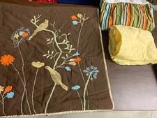 Bird Embroidery Brown Yellow Crib Blanket Set 3 Piece Sheet K 