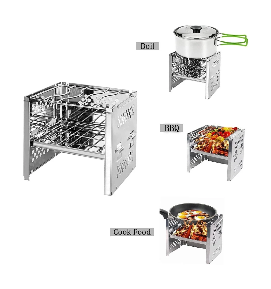 Unigear Wood Burning Camp Stoves Picnic BBQ Cooker/Potable Folding  Stainless ... | eBay