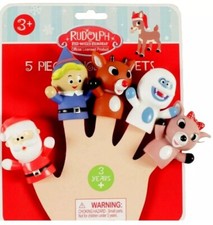 Rudolph The Red Nosed Reindeer Finger Puppets 5pc Santa Hermy Bumble Clarice NEW