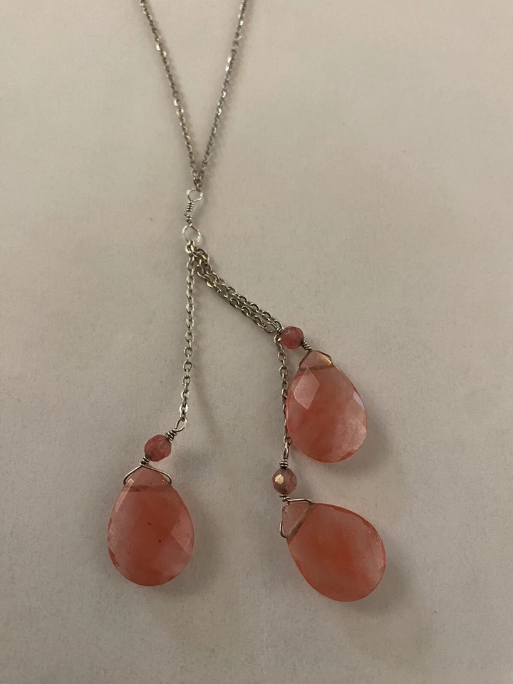 Collar de cadena de plata de ley 925 con piedras de acento rosa - Joyería Foto 4 de 4