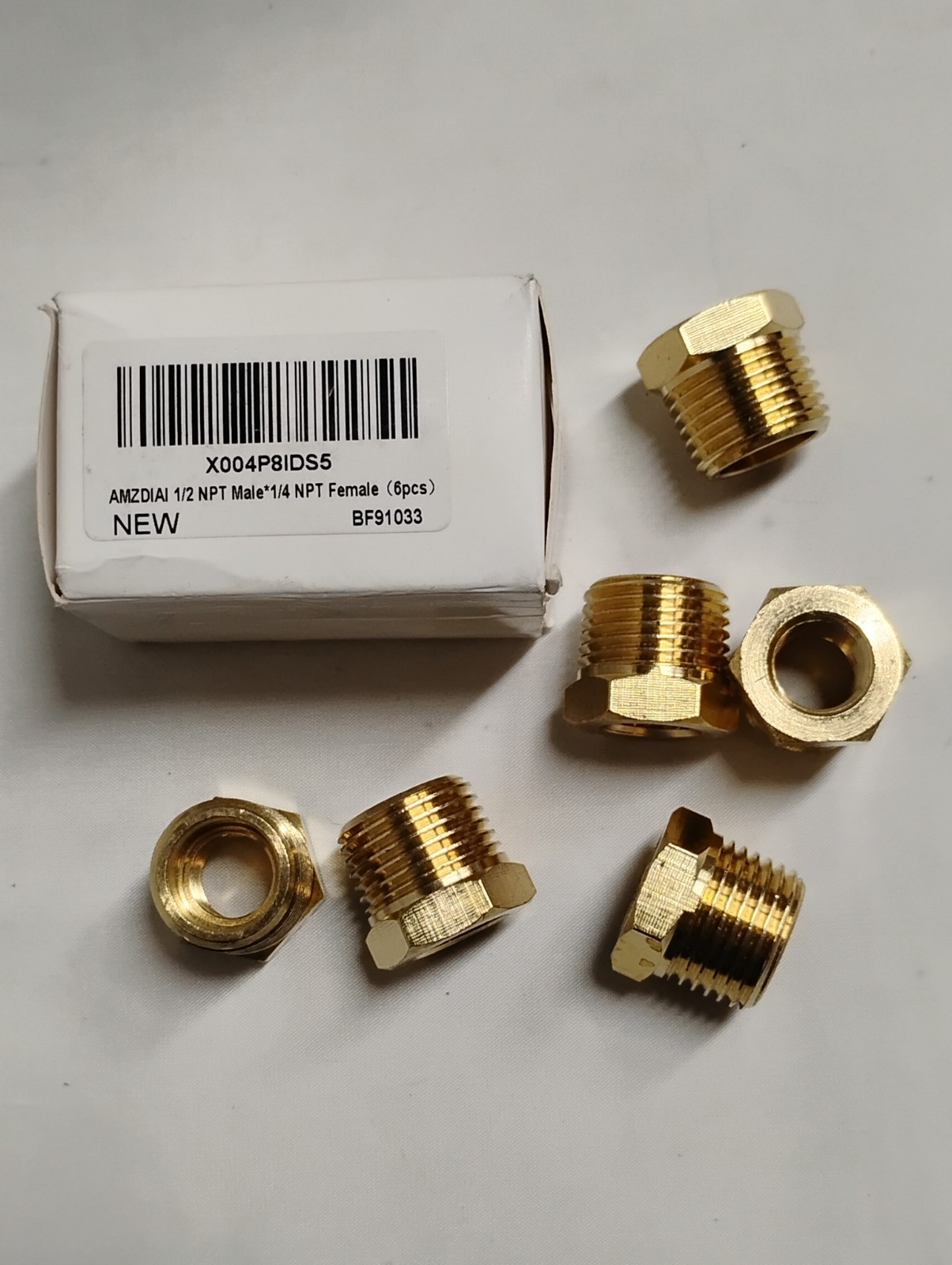 6pcs Brass Reducing Bushing 1/2" NPT Male to 1/4" Female