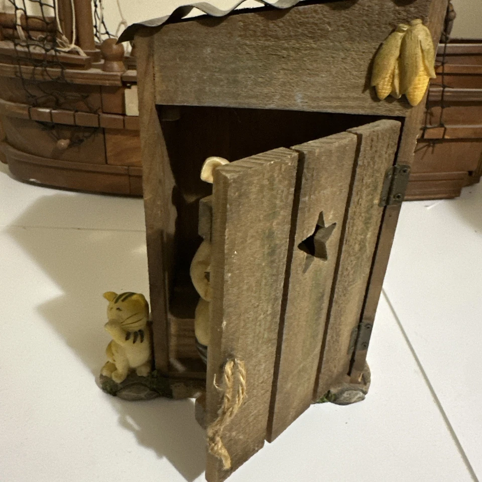 Retro pig on Dunny toilet,wooden stall , ceramic? decor -reading hog pig rustic - image 2 of 4