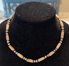 Vintage Boho Brown Tan Beaded Choker Collar Statement Necklace