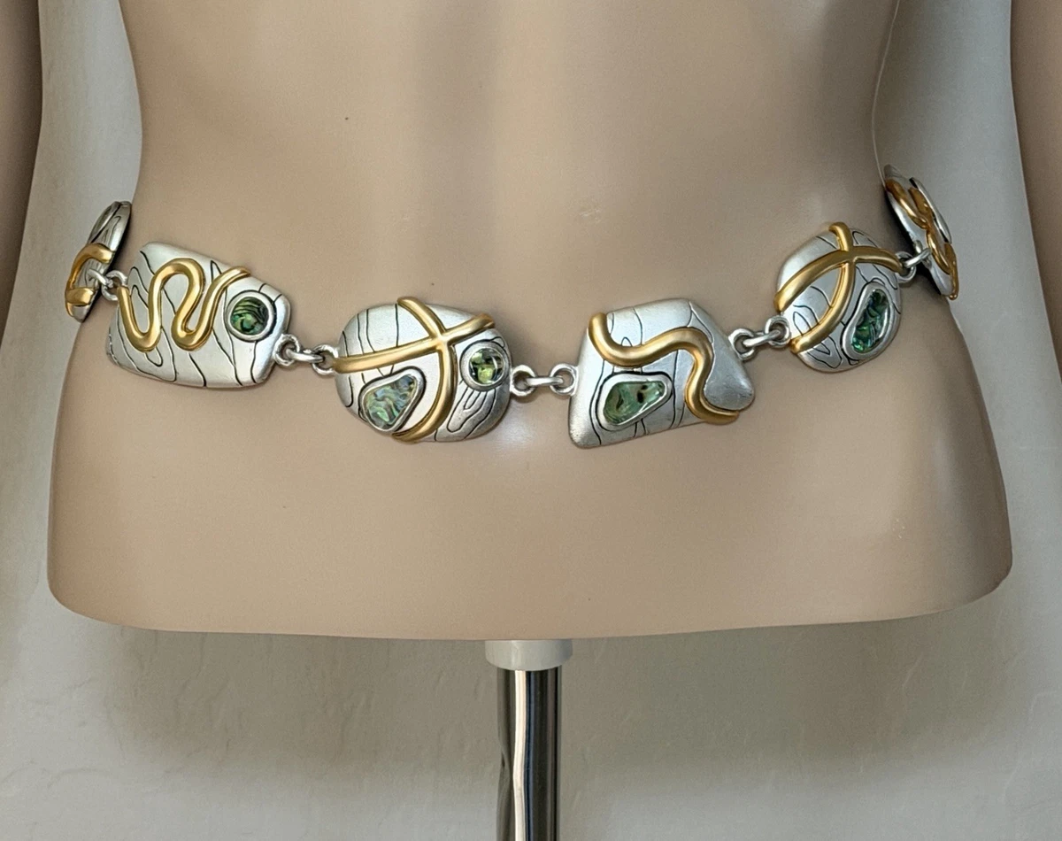 Chicos Womens Multicolor Beaded Mosaic Belt Silver-Tone Adjustable Chain Chico main image 4