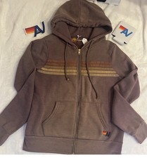 NWT AVIATOR NATION 5 Stripe Faded Mocha Hoodie Jacket Large