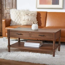 SAFAVIEH Home Collection Filbert Brown 2-Drawer Bottom Shelf Coffee Table COF...