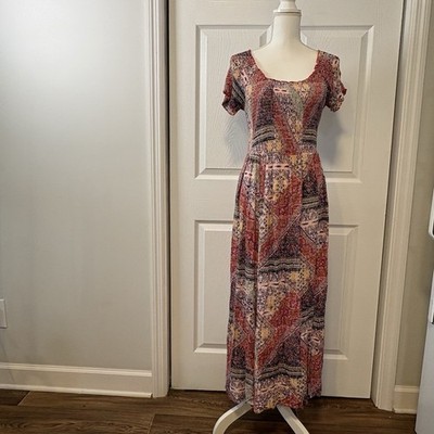 Boho patchwork maxi dress Mystree double slit cottagecore festival flowy