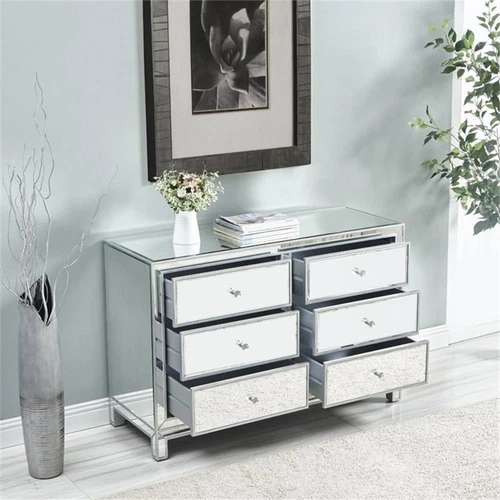 Elegant Decor Reflexion 6 Drawer 48" Mirrored Dresser in Antique Silver - Picture 9 of 12