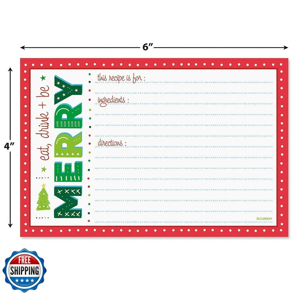Current Merry Christmas Recipe Cards - 4x6 Inches, Single Sided Blank Cardsto - Image 3 of 4