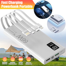 40000mAh Power Bank 66W Fast Charging Built in 4 Cables Portable Phone Charger