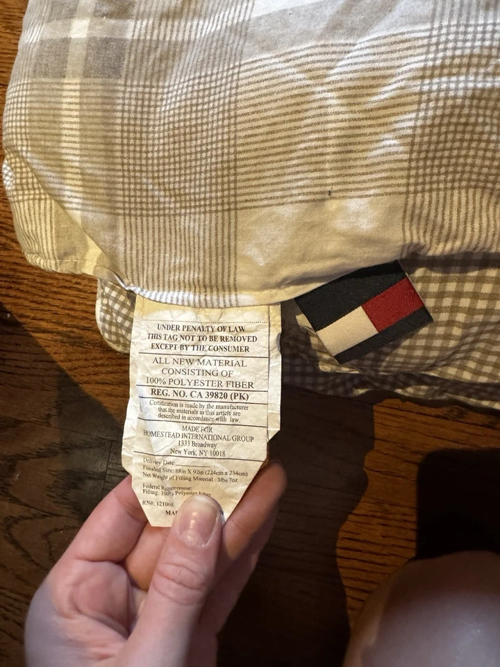 Tommy Hilfiger Cama Queen Extendida/Edredón Relleno Cuadros Neutrales-+ 2 Fundas de Almohada Foto 3 de 4
