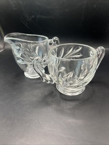 VTG Clear Indiana Glass Sugar Bowl and Creamer Set in the Willow/Orleander MCM