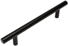 10 Pack Flat Black Cabinet Hardware Handle, 5 Inch Hole Centers Euro Bar Pull