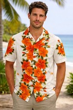 VTG 50's- 60's Ui-Maikai Men's Md Barkcloth Hawaiian Aloha Shirt Hibiscus Print