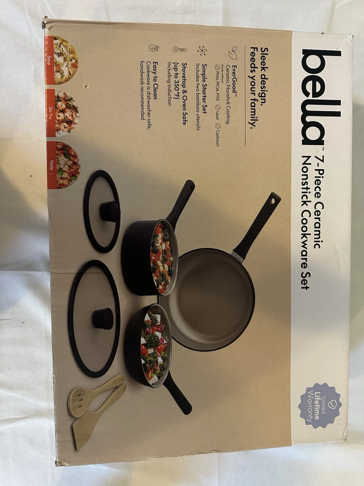 bella 7 Piece Cookware Set Ceramic Nonstick Coating Dishwasher and Oven Safe