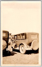 Vtg B&W Snapshot Woman IN Patterned Dress By Vintage Car Just Jersey Spare 1930