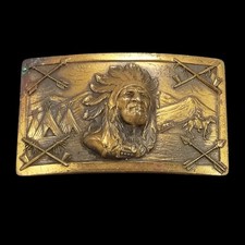 Vintage Native American Chief Belt Buckle Western Cowboy Style Solid Brass