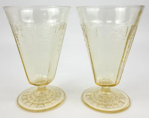 Anchor Hocking Yellow Glass Princess Footed Tumbler Set Drink Cup Bar Vtg