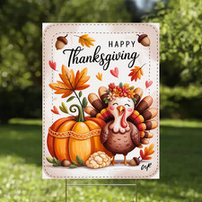 Happy Thanksgiving Yard Sign Cute Turkey Pumpkins Autumn Fall Outdoor Lawn D cor