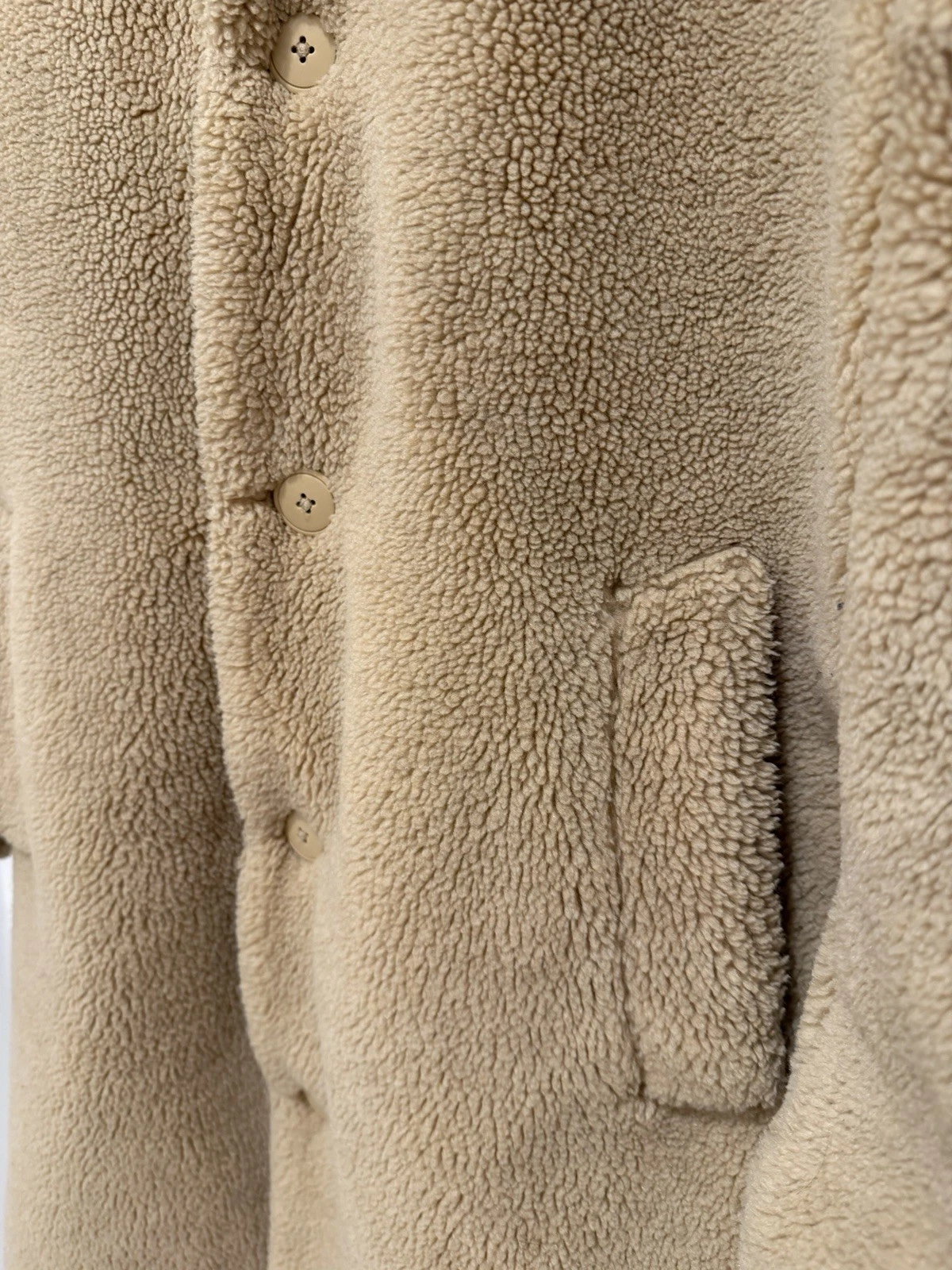 Topman Man’s Beige Borg Fleece Long Overcoat Button Front Pockets L Chest 40-42 - product detail image 10