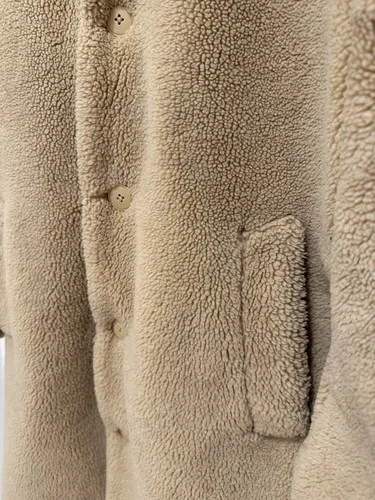 Topman Man’s Beige Borg Fleece Long Overcoat Button Front Pockets L Chest 40-42 image 10
