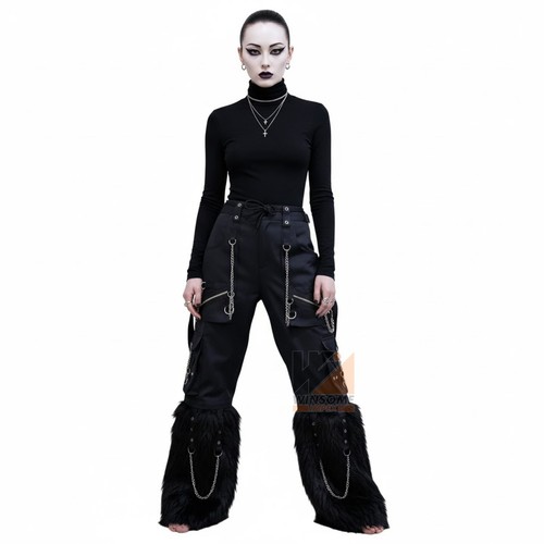 Winsome New Gothic Black Fur & Chains Super Pant