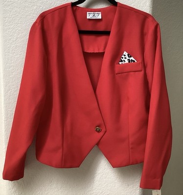 Vintage 1980 Red Torino Fashions Cropped Blazer Jacket Size 18
