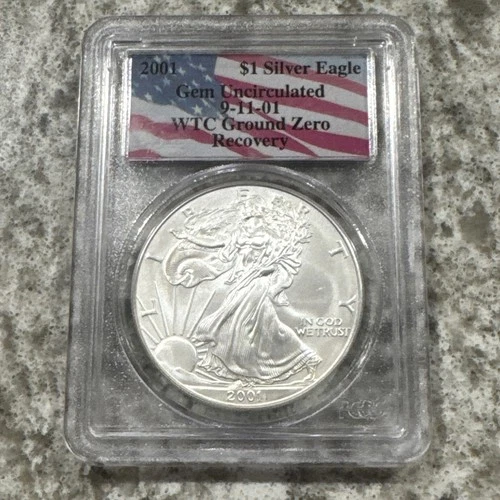 2001 $1 American Silver Eagle PCGS Gem Uncirculated WTC Ground Zero Recovery