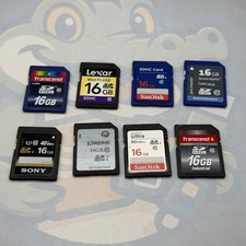 LOT of 8 - 16GB - SD Cards - Various Brands - Untested - GC723