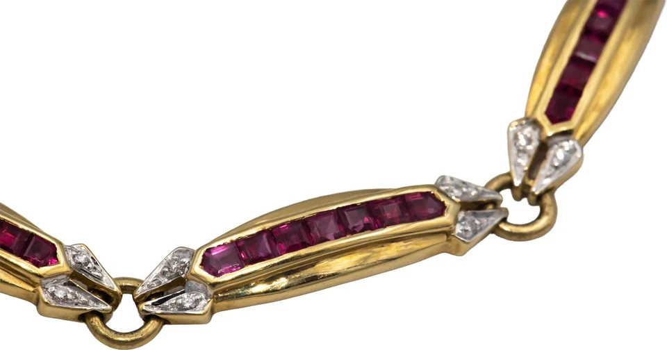 Designer 18k Yellow Gold Diamond and Ruby Fancy Link Bracelet 1.90CT - Image 2 of 4