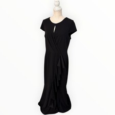 Alexa B Women's Black Solid Knit Maxi Dress Size 14 Ruffle Scoop Neck Lined