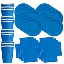 Solid Blue Birthday Party Supplies Set for 16 Plates Napkins Cups Tableware